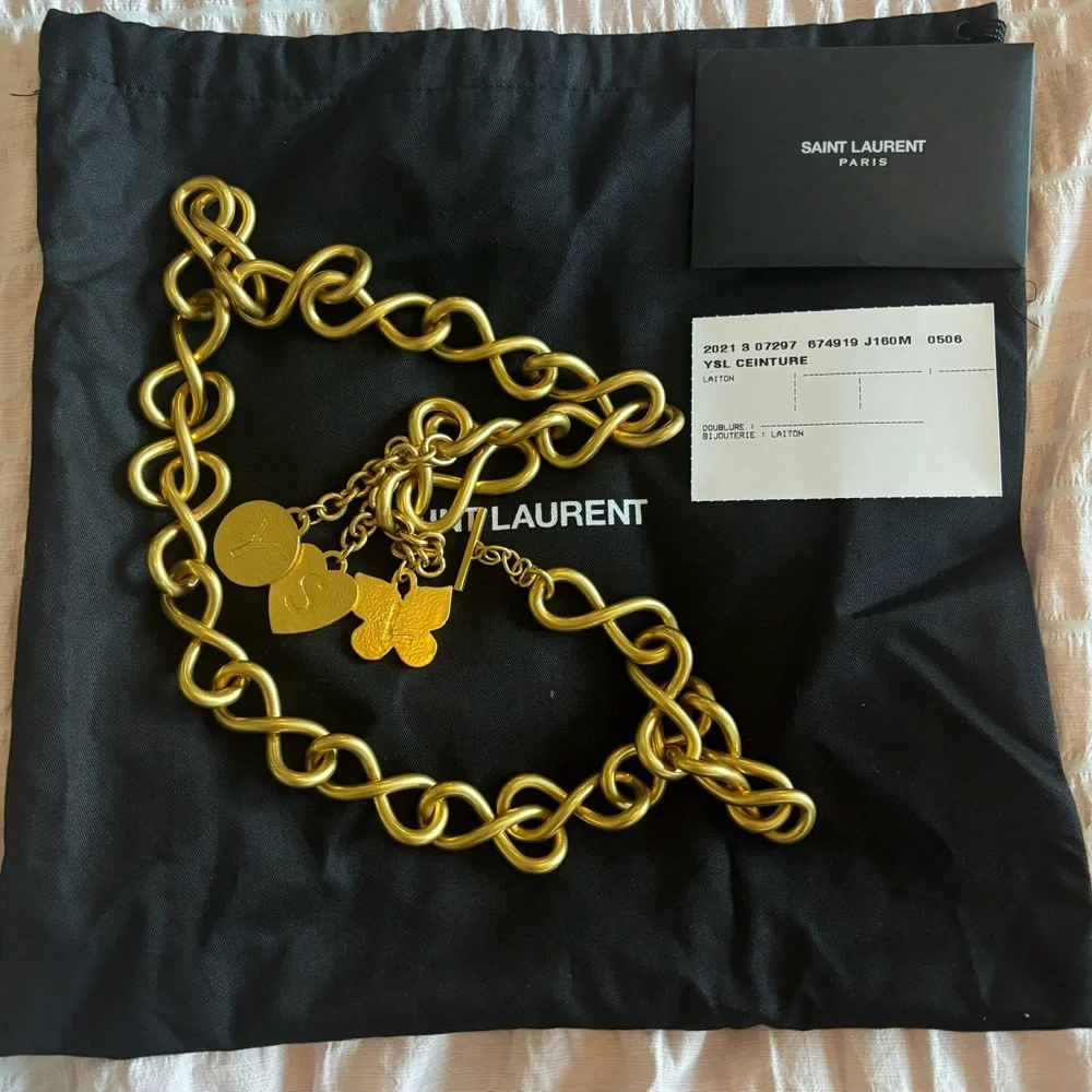 NWT • SAINT LAURENT • Chain Infinity Charm Belt • Gold • Size 85 • Luxury